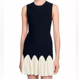 Elegant Black and white Cream Sleeveless Dress